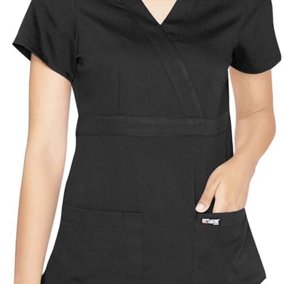 Barco Uniforms Black Wrap Fitted Notched Collar Blouse - Picture 1 of 5